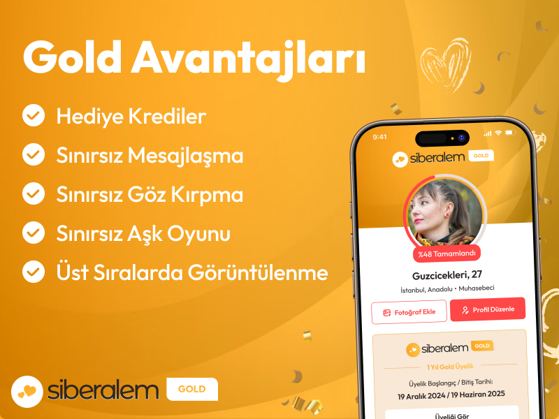 Daha fazla profil tarafından fark edilmek ve sınırsız mesaj gönderebilmek ister misiniz? Siberalem Gold üyeliğinin ayrıcalıklarıyla ideal eşinizi bulmanız artık daha kolay.